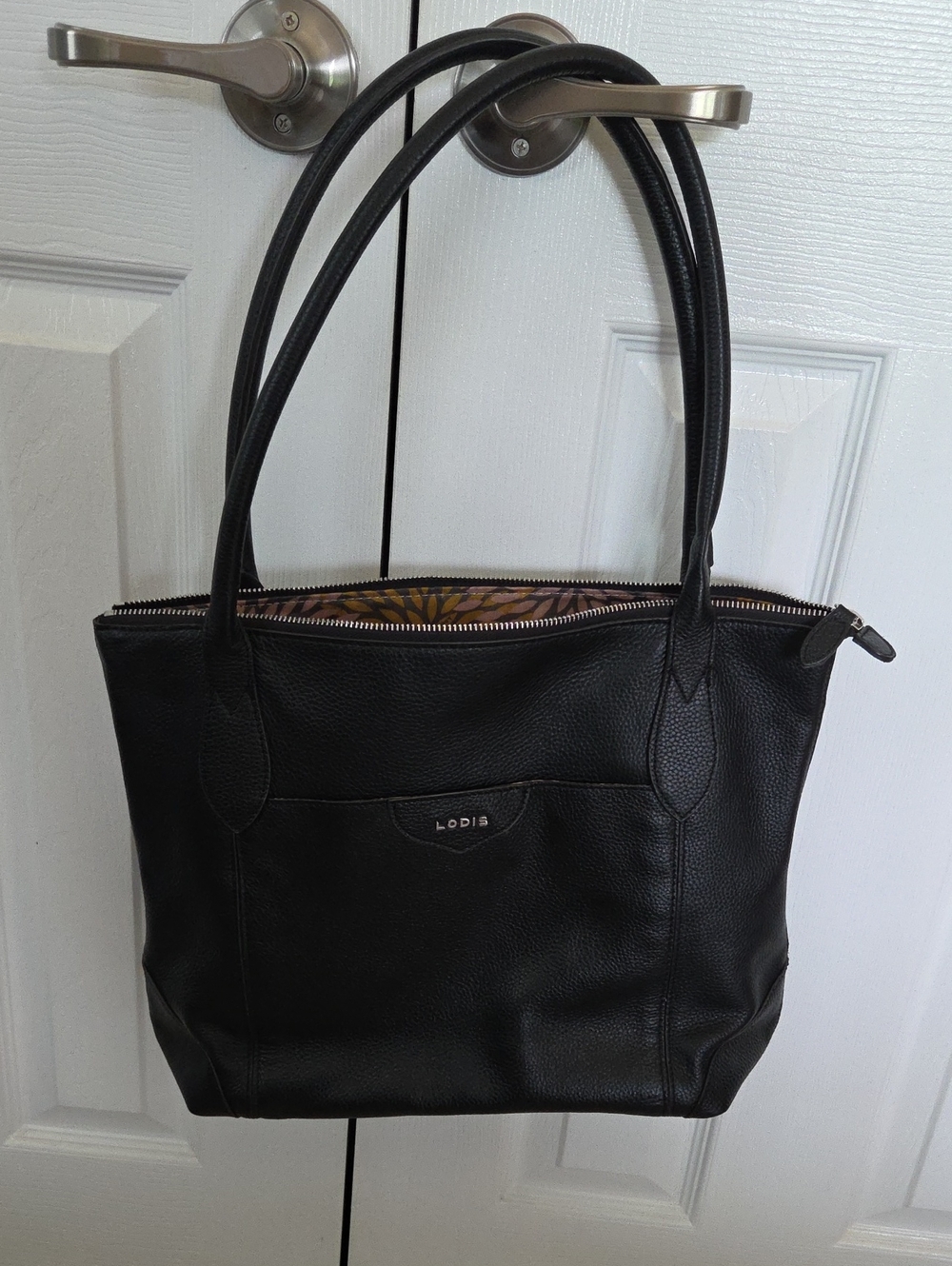Lodis Black Pebbled Leather Tote with Double Handles
